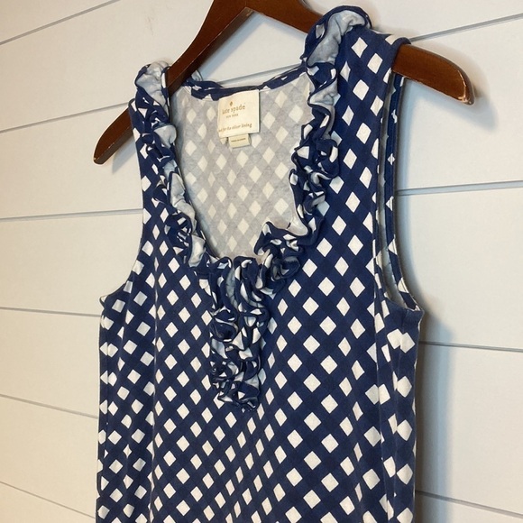 Kate Spade Lucille Diagonal Windowpane Gingham Check Ruffle Neck Shift Dress - Picture 4 of 10